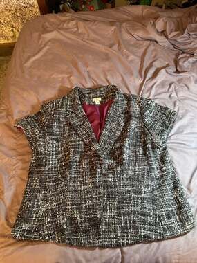 Yvos Black & White Tweed Short Sleeve Blazer Jacket Size 20W